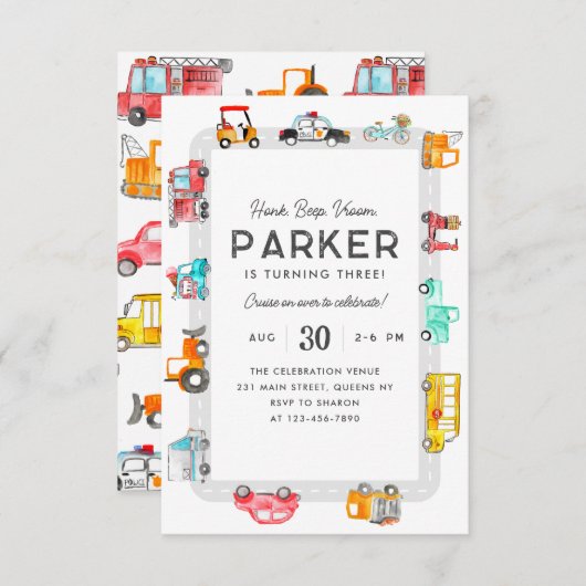 バジェットカー通りキッズトランスポート誕生日 ノートカード (正面/裏面)