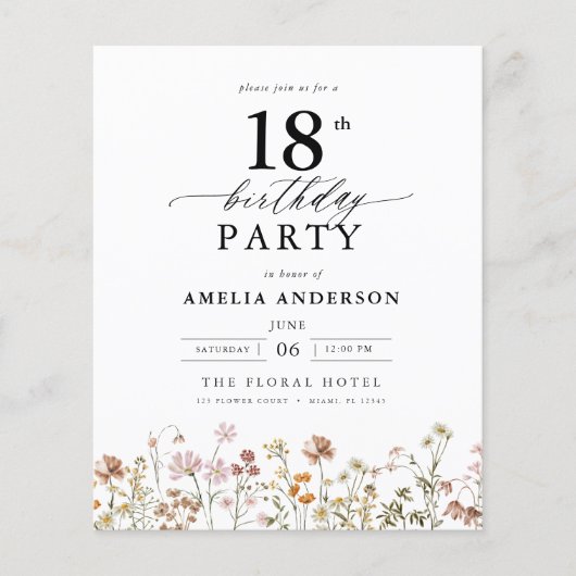 バジェットガーデンフローラ18th誕生日招待状 (正面)