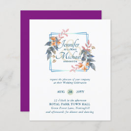 バジェットガーデン葉秋の結婚式招待状ティール（緑がかった色）