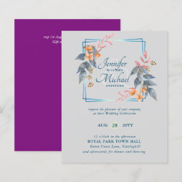 バジェットガーデン葉秋の結婚式招待状ティール（緑がかった色）