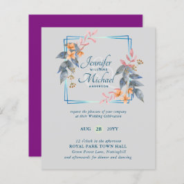 バジェットガーデン葉秋の結婚式招待状ティール（緑がかった色）