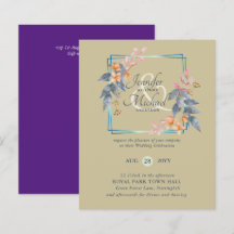 バジェットガーデン葉秋の結婚式招待状ティール（緑がかった色）