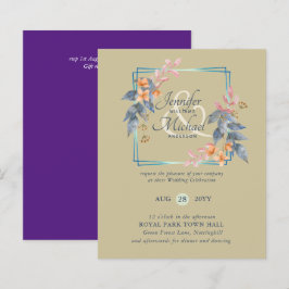 バジェットガーデン葉秋の結婚式招待状ティール（緑がかった色）