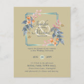 バジェットガーデン葉秋の結婚式招待状ティール（緑がかった色） (正面)