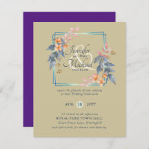 バジェットガーデン葉秋の結婚式招待状ティール（緑がかった色）