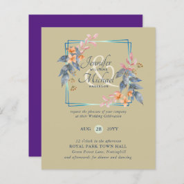 バジェットガーデン葉秋の結婚式招待状ティール（緑がかった色）