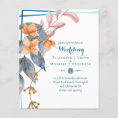 バジェットガーデン葉秋の結婚式招待状ティール（緑がかった色） (正面)