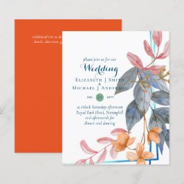 バジェットガーデン葉秋の結婚式招待状ティール（緑がかった色）