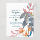 バジェットガーデン葉秋の結婚式招待状ティール（緑がかった色） (正面)