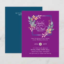 バジェットガーデン葉秋の結婚式招待状ティール（緑がかった色）