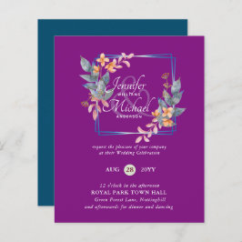 バジェットガーデン葉秋の結婚式招待状ティール（緑がかった色）