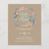 バジェットガーデン葉秋の結婚式招待状ティール（緑がかった色） (正面)