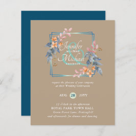 バジェットガーデン葉秋の結婚式招待状ティール（緑がかった色）