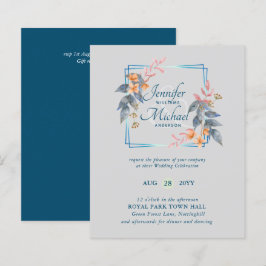 バジェットガーデン葉秋の結婚式招待状ティール（緑がかった色）