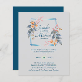 バジェットガーデン葉秋の結婚式招待状ティール（緑がかった色）