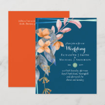 バジェットガーデン葉秋の結婚式招待状ティール（緑がかった色）