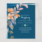 バジェットガーデン葉秋の結婚式招待状ティール(緑がかった色) (正面)