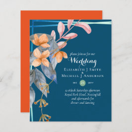 バジェットガーデン葉秋の結婚式招待状ティール（緑がかった色）