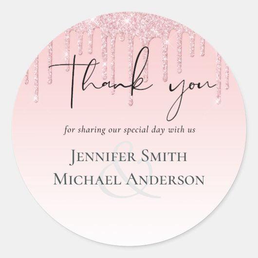 バジェットガーリーかわいらし結婚ズのドリップグリッターピンク ラウンドシール (正面)