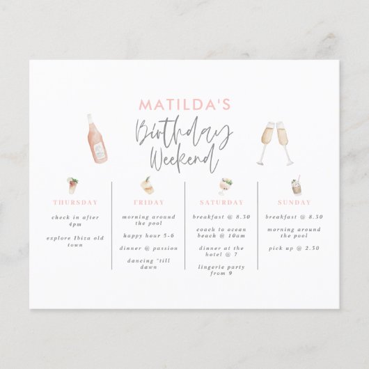 バジェットガーリーエレガント誕生日の週末の日程 (正面)