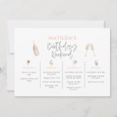 バジェットガーリーエレガント誕生日の週末の日程 招待状 (正面)