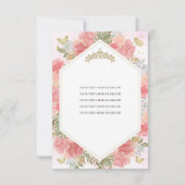 バジェットガーリー赤面ピンクフローラ金ゴールドキンセアニラ ノートカード (裏面)