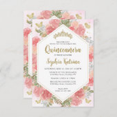 バジェットガーリー赤面ピンクフローラ金ゴールドキンセアニラ ノートカード (正面/裏面)