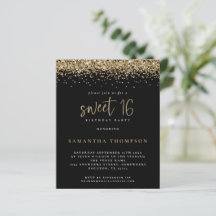 バジェットガーリー金ゴールドグリッタースウィート16ブラック招待状
