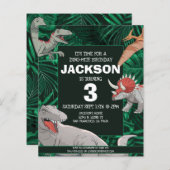 バジェットキッズディノトレックス恐竜誕生日招待状 (正面/裏面)