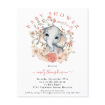 バジェットキュートエレファントコーラルベビーシャワー招待状