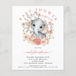 バジェットキュートエレファントコーラルベビーシャワー招待状