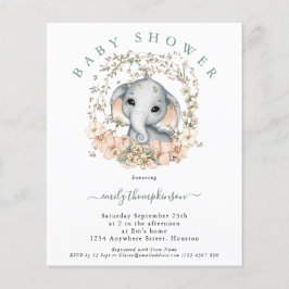 バジェットキュートエレファントセージ赤ちゃんシャワー招待状