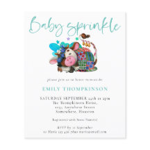 バジェットキュートカウスリープティール（緑がかった色）ベビー振りかけ招待状