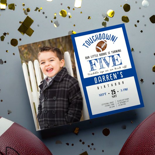 バジェットキュートサッカーフォトボーイ誕生日招待状