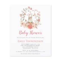 バジェットキュートバニーコーラルガールベビーシャワー招待状