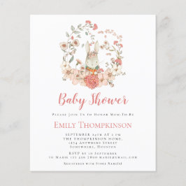 バジェットキュートバニーコーラルガールベビーシャワー招待状