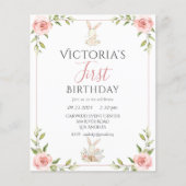 バジェットキュートバニー1stファースト誕生日招待状 チラシ (正面)