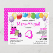 バジェットキュートピンクガールズ誕生日招待状 (正面/裏面)