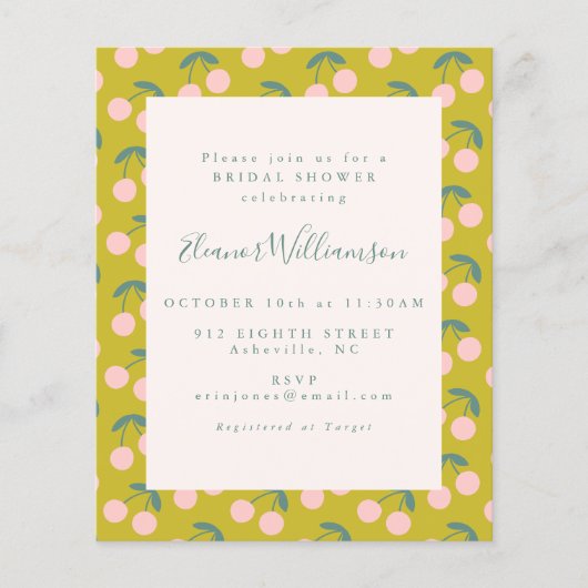 バジェットキュートピンクグリーンさくらんぼフルーツブライダルシャワー (正面)