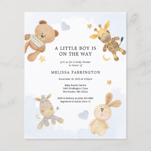 バジェットキュードトイかわいい赤ちゃんシャワー招待状 チラシ (正面)