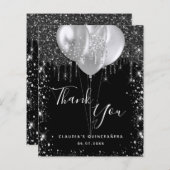 バジェットキンセアニェラブラックシルバーサンキューカード (正面/裏面)