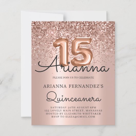 バジェットキンチェニェラバラ金ゴールド15th誕生日招待状 (正面)