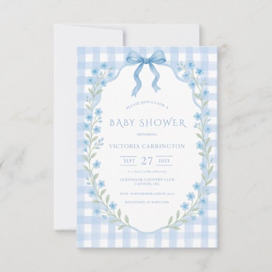 バジェットギンガムフローラヴィンテージベビーシャワー 招待状 (正面)
