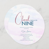 バジェットクラウドナインモダンブルーピンクブライダルシャワー 招待状 (正面/裏面)