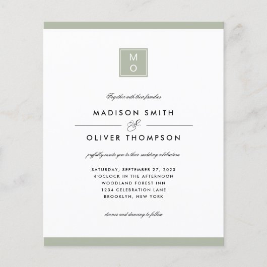 バジェットクラシックエレガントセージグリーンモノグラム結婚ズ (正面)