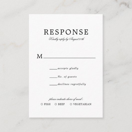 バジェットクラシックシンプルウェディングRsvp食事エントリ エンクロージャーカード (正面)