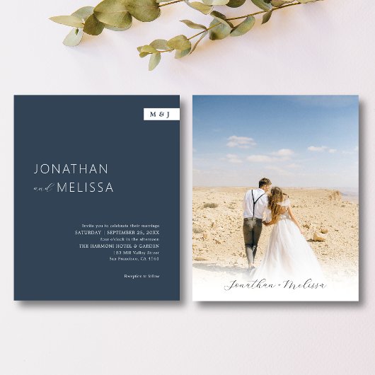 バジェットクラシックシンプルネイビーブルーモノグラム結婚ズ