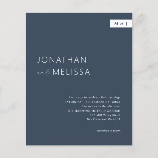 バジェットクラシックシンプルネイビーブルーモノグラム結婚ズ (正面)