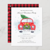 バジェットクラシックレッドカーファミリークリスマス招待状 (正面/裏面)