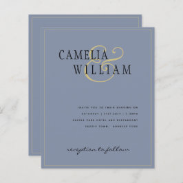 バジェットクラシック金ゴールドほこりっぽい青い結婚式の招待